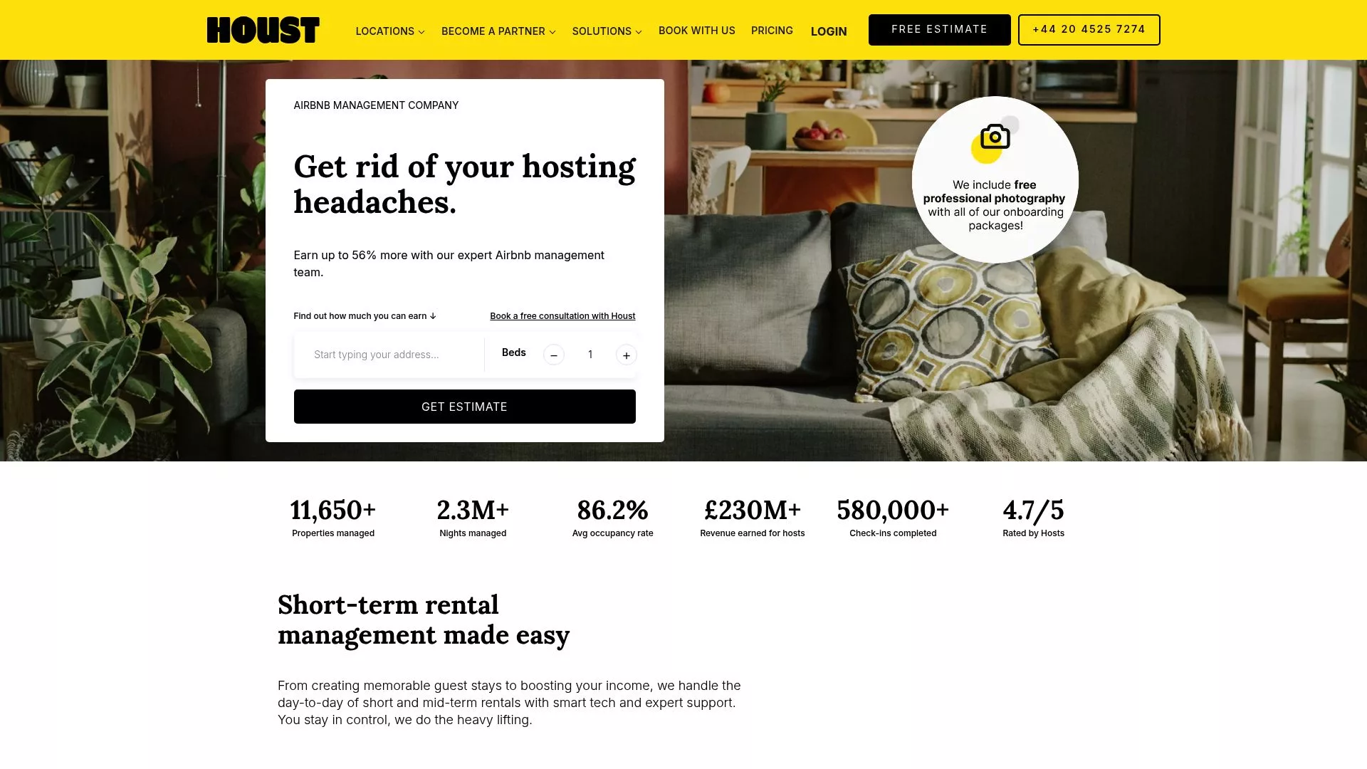 Screenshot of Houst website homepage showing their revenue optimization claims