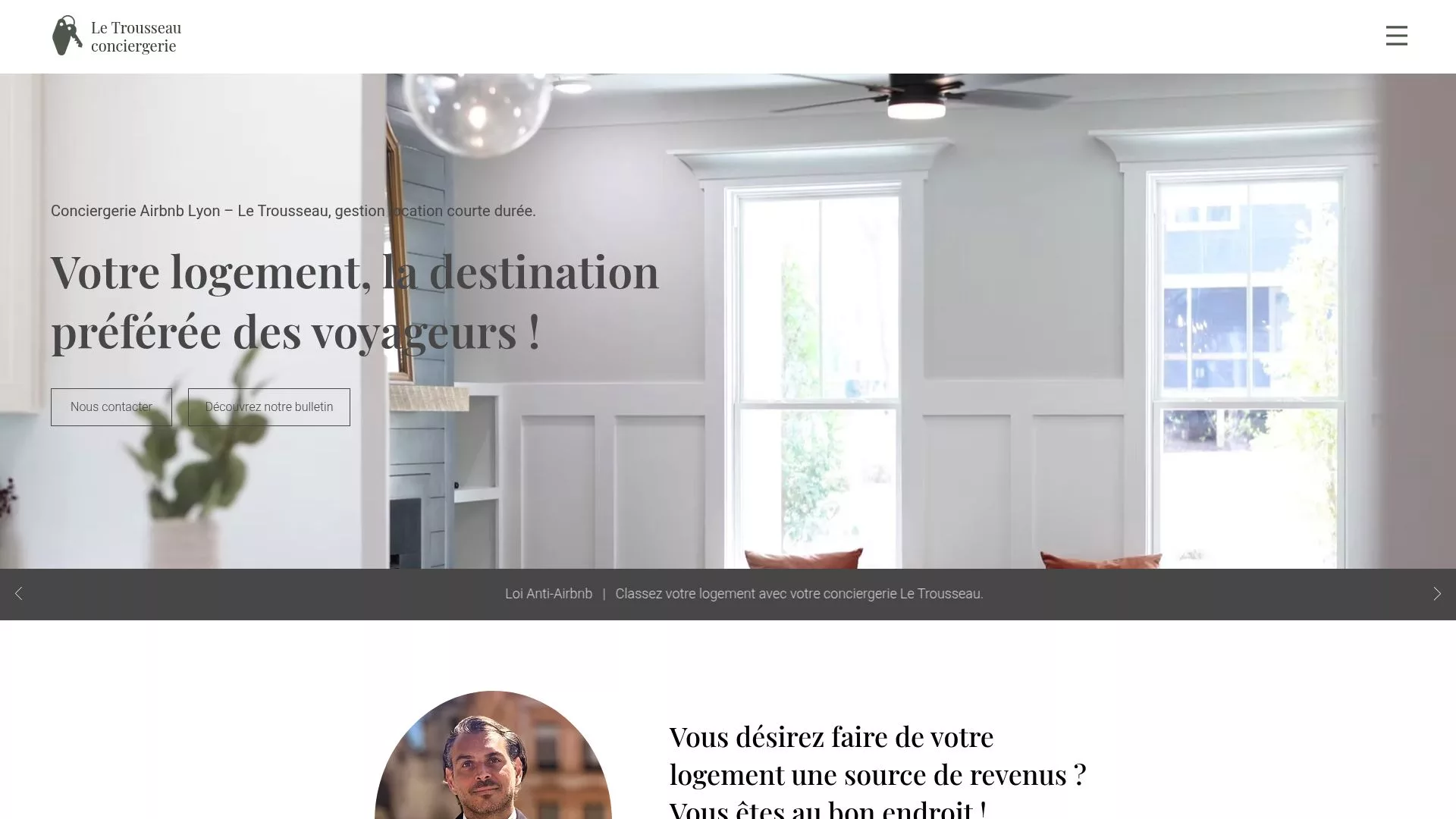 Screenshot of Le Trousseau website detailing their check-in services and butler approach