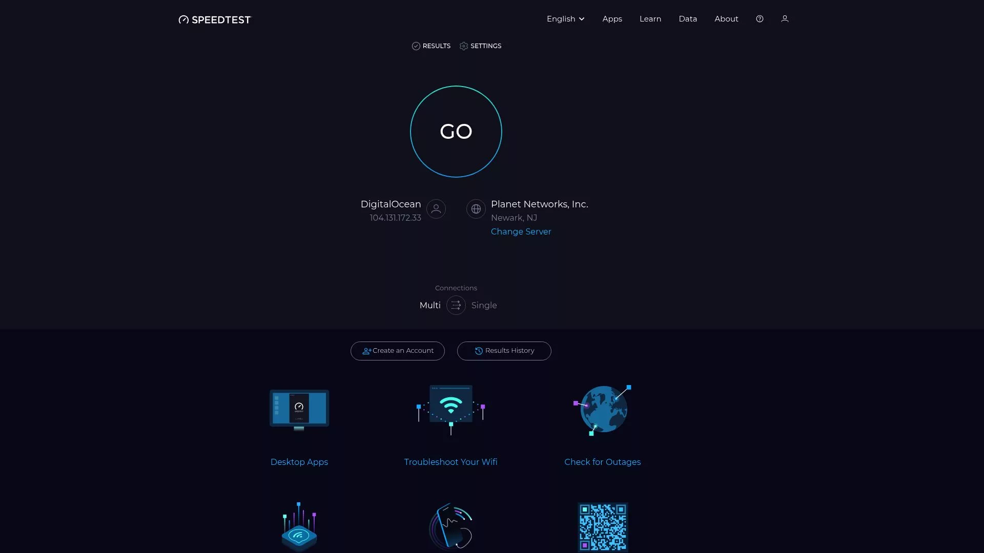 Screenshot of Speedtest.net result showing high download and upload speeds