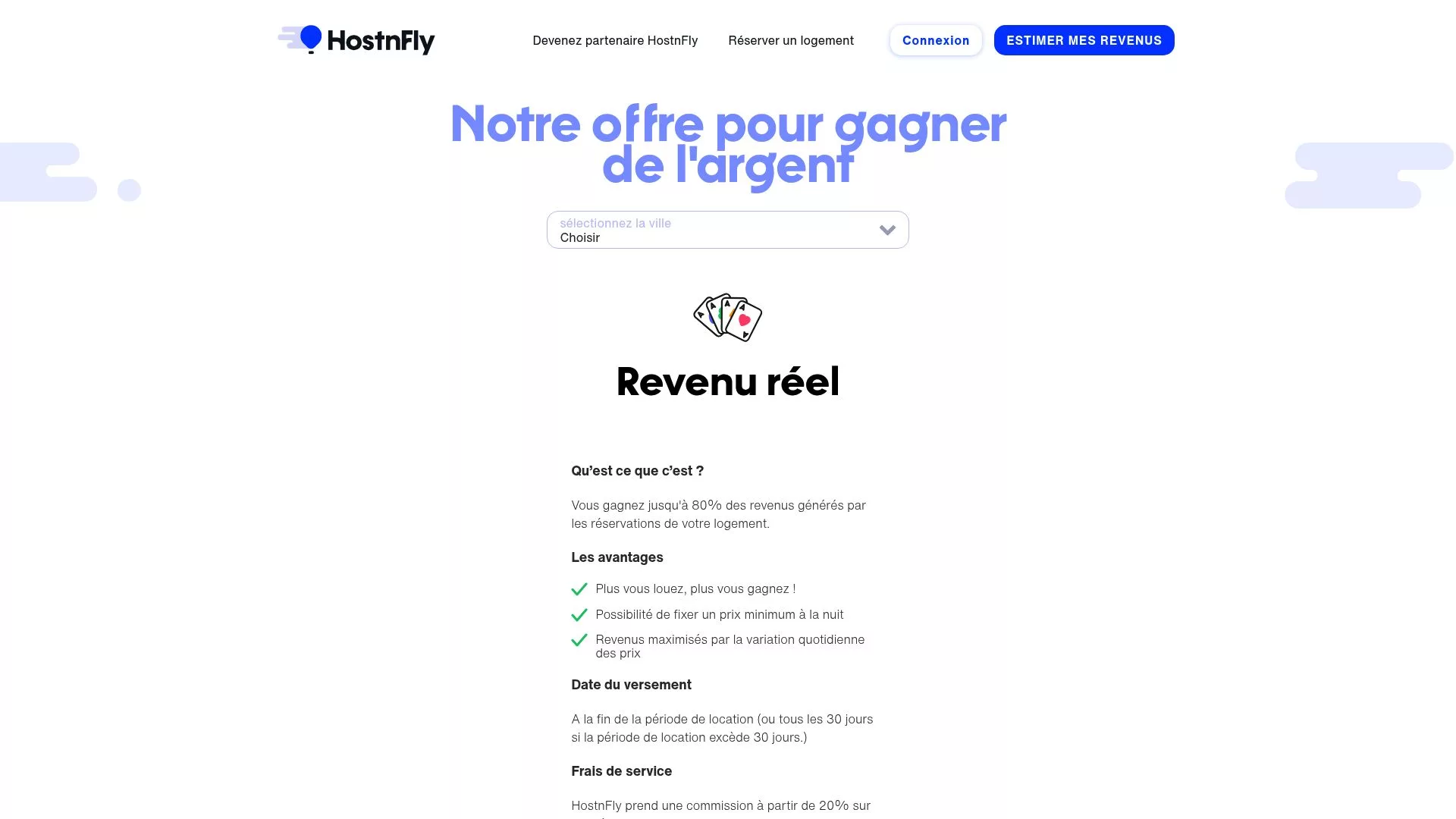 Screenshot of the Hostnfly pricing page explaining their commission structure and services included.