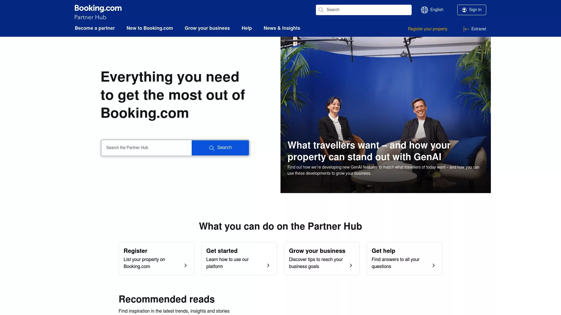 Screenshot of the Booking.com partner hub showing the commission percentage breakdown tool.