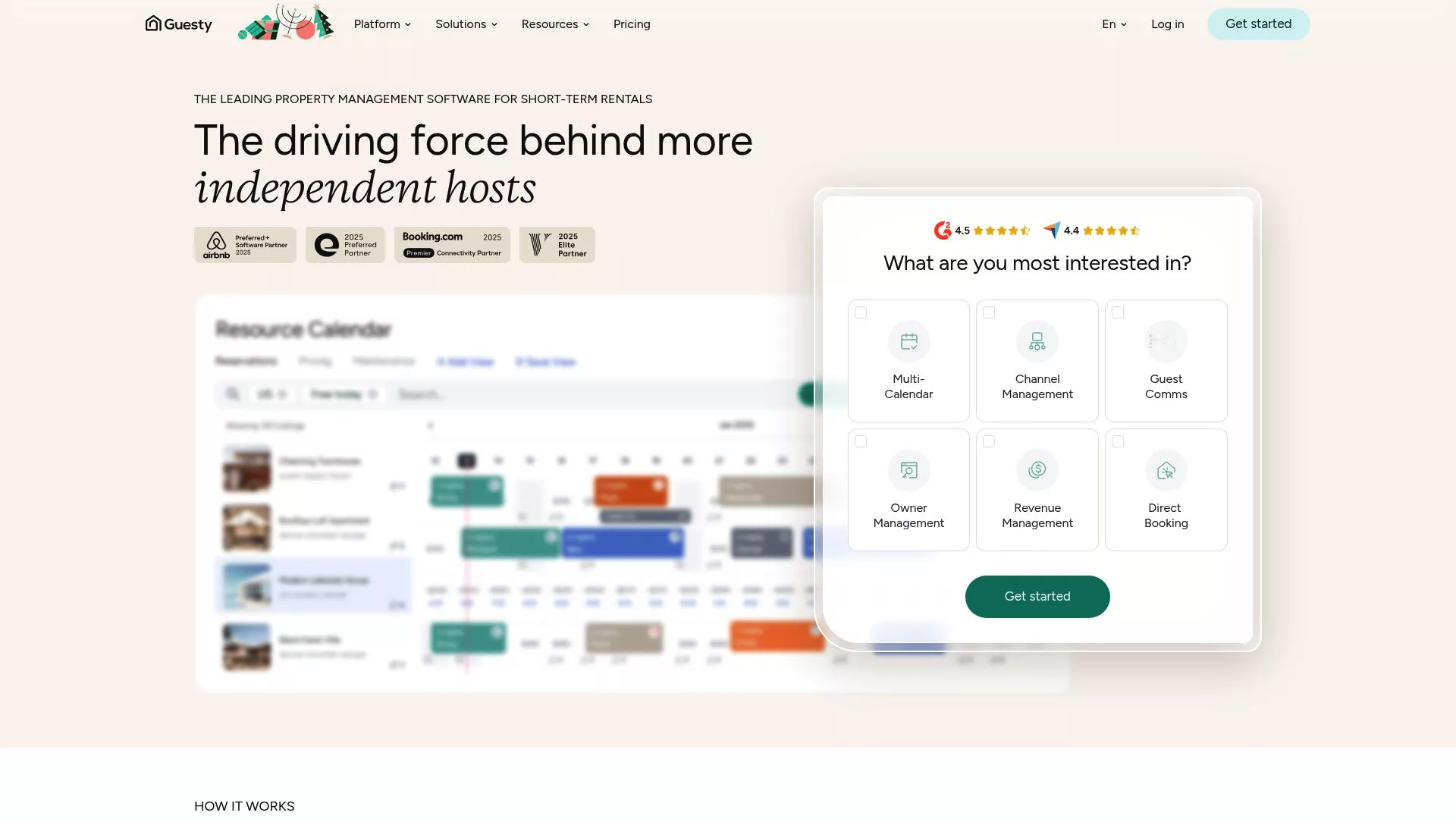 Screenshot of Guesty dashboard showing multi-calendar and task automation features