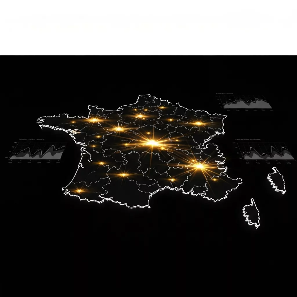 Map of France highlighting key short term rental areas like Paris Lyon and Drome with charts overlay