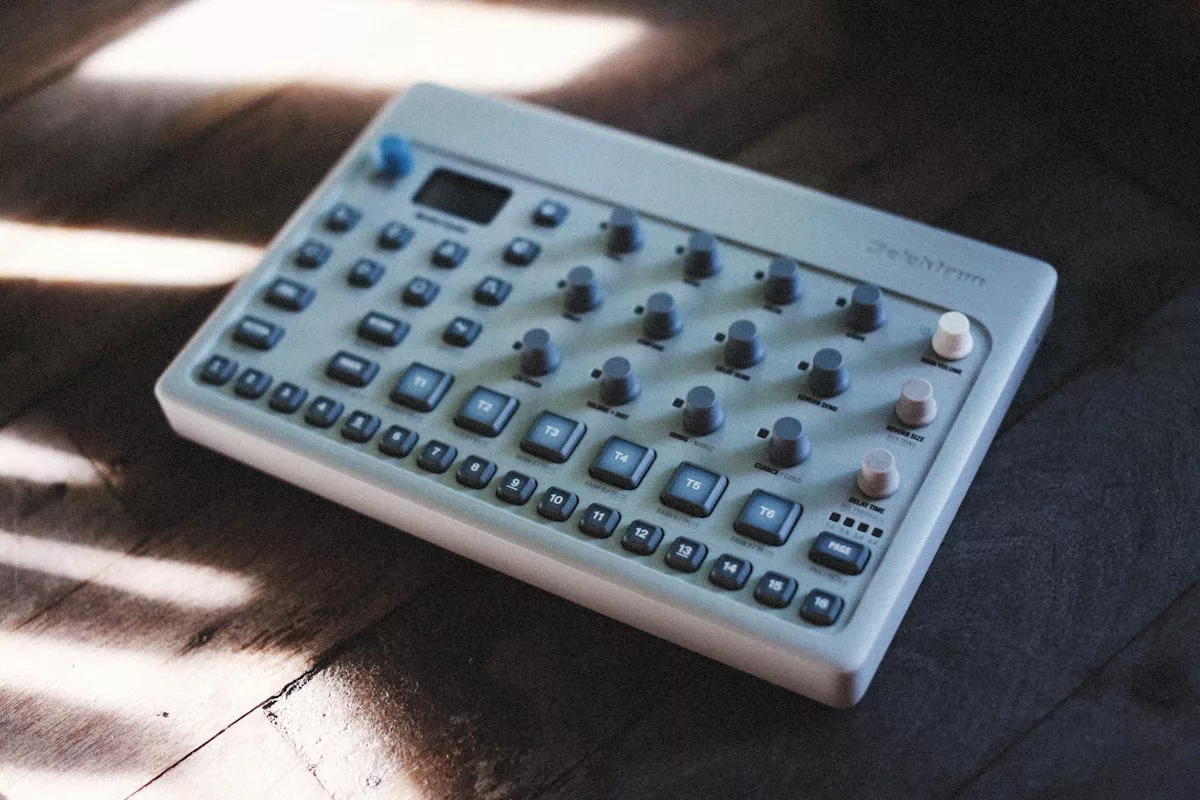 a calculator sitting on top of a wooden table