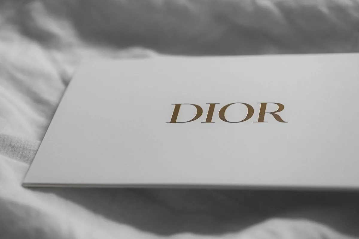 White dior box on a textured surface